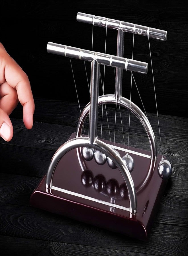 Kevim Newton Cradle Pendulum Metal Perpetual Motion Toy & Swing Balance Collision Ball Decoration Figurine with Polished Plastic Base for Office Classic Desk Toy (13.5X11X13.5Cm) - Brown - Image 3